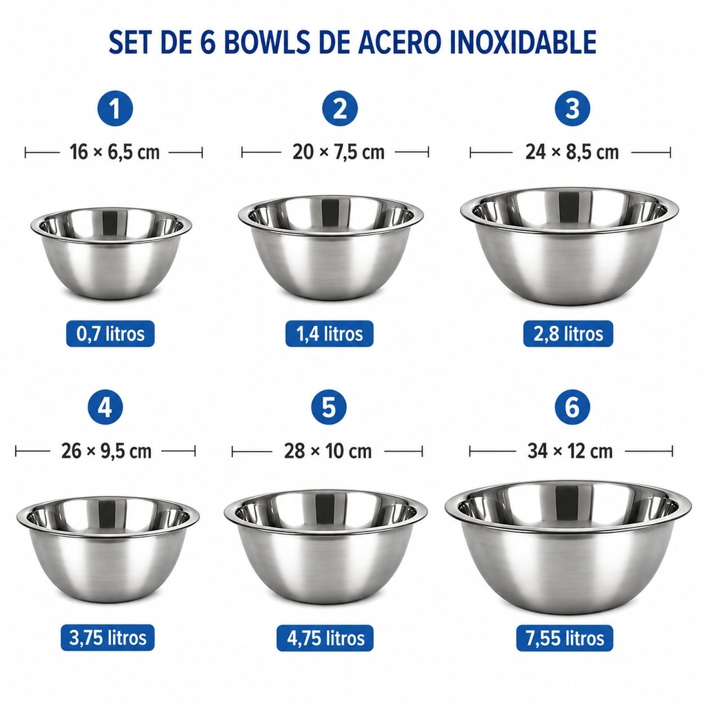 SET 6 PZAS. BOWL 16/20/24/26/28/34cm
