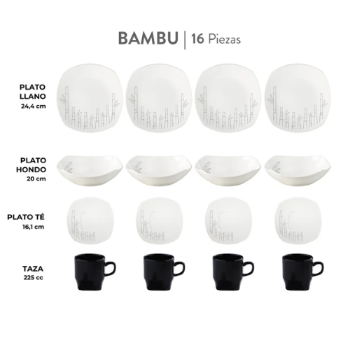 CONJUNTO CUADRADO BAMBÚ 16 PIEZAS