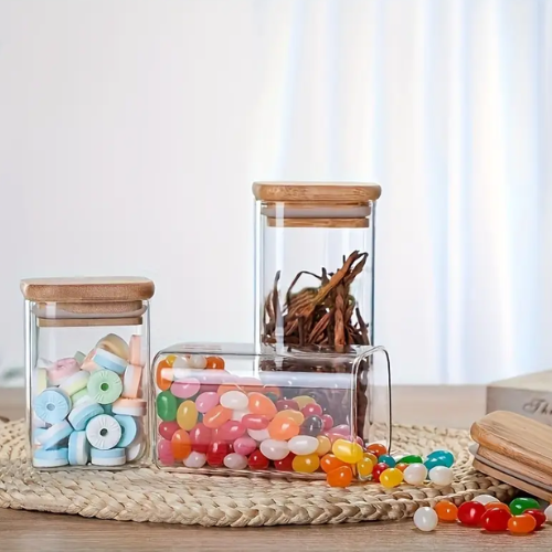 FRASCO DE VIDRIO CUADRADO TAPA BAMBU - 1200ml