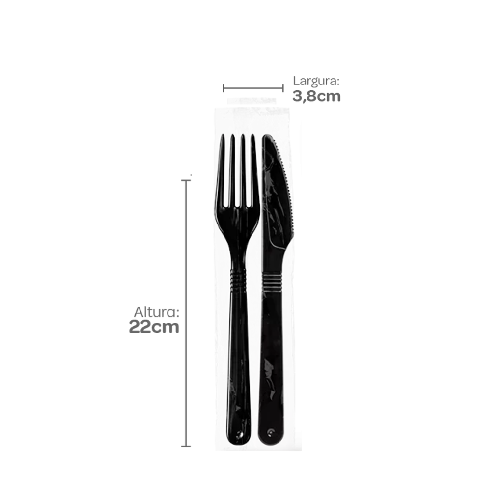 PACK TENEDOR Y CUCHILLO ENVASADO INDIVIDUAL NEGRO PS FUERTE PAQ. X 250 UNID