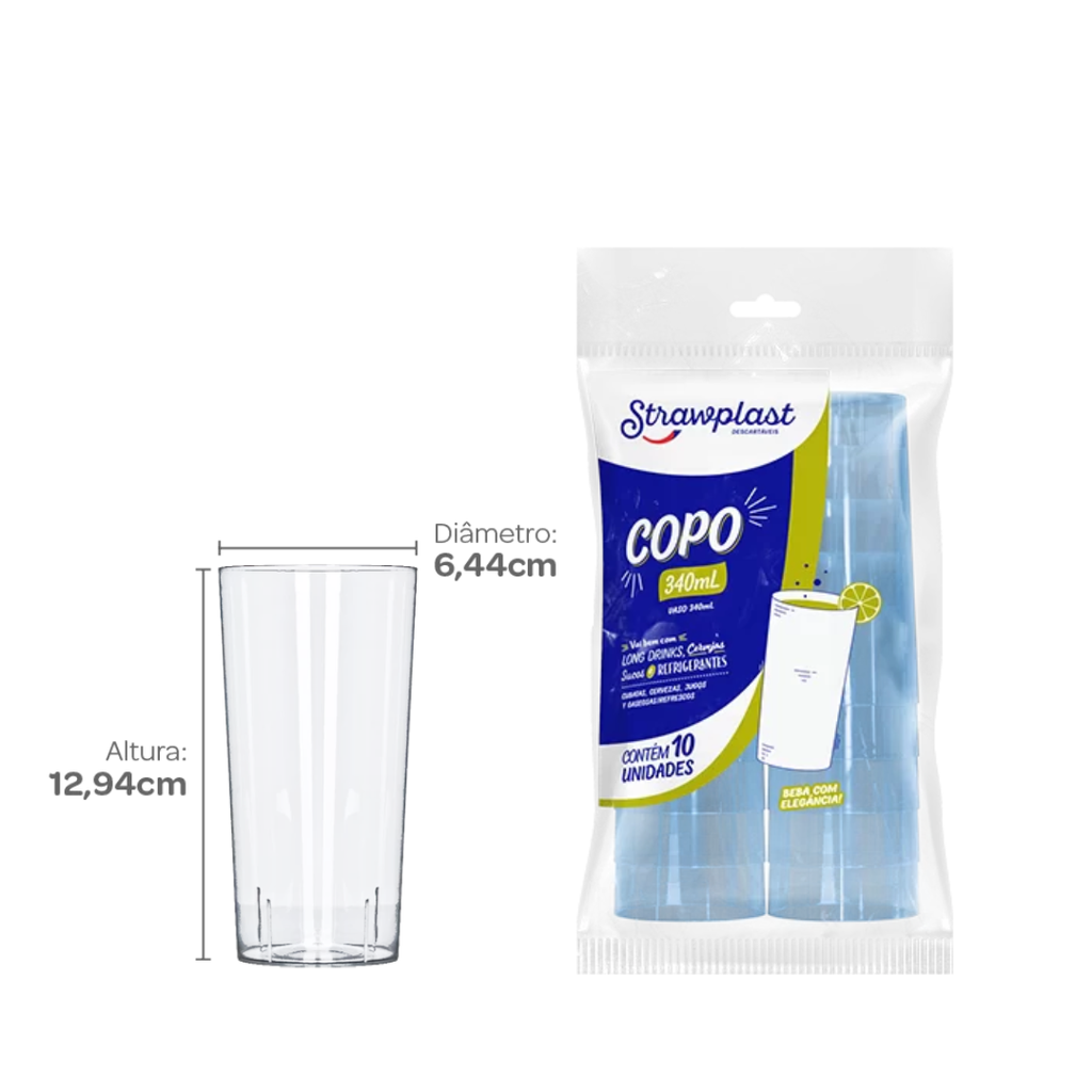 VASO 340ml TRANSPARENTE PS PAQ. X10 UNID