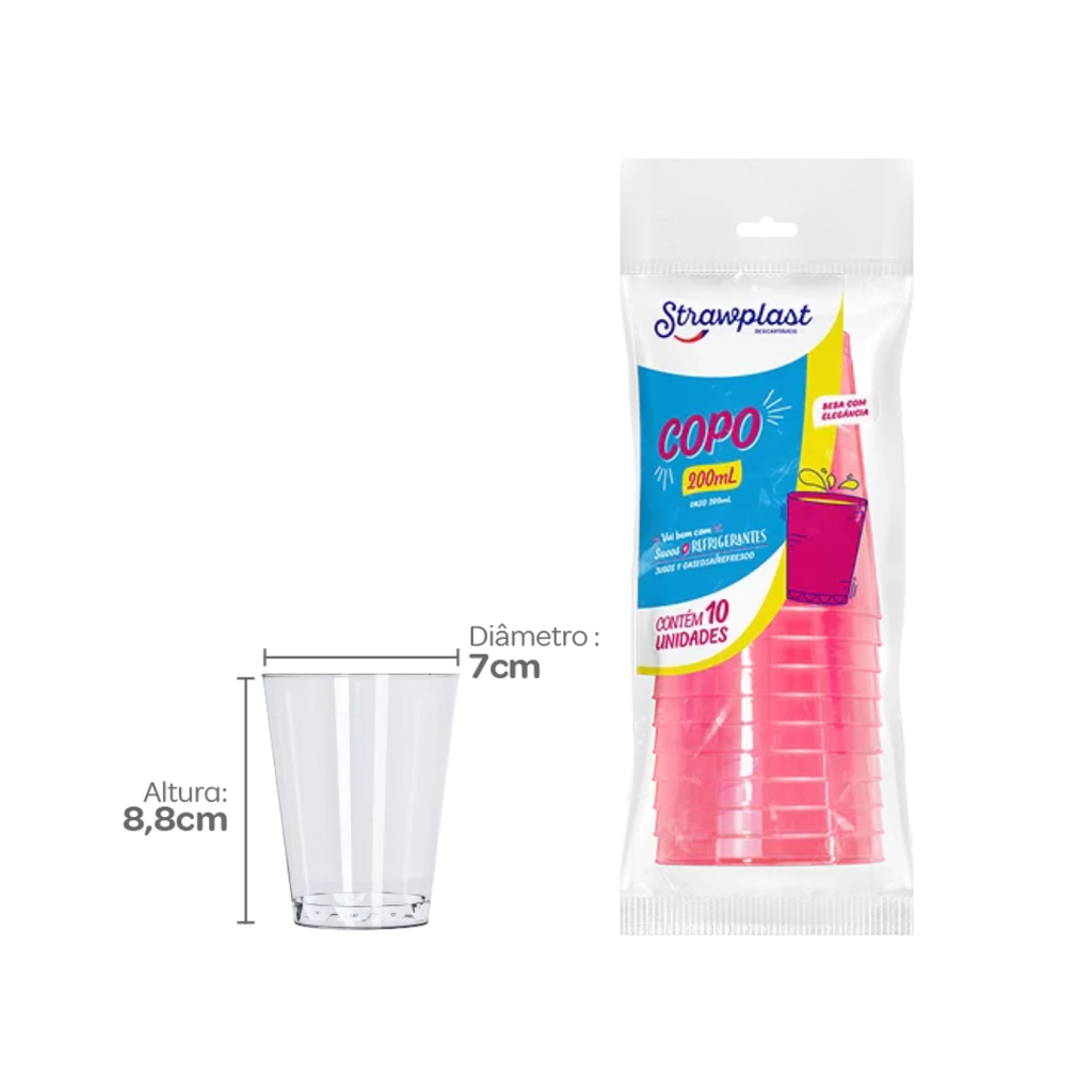 VASO 200ml TRANSPARENTE PS PAQ. X10 UNID