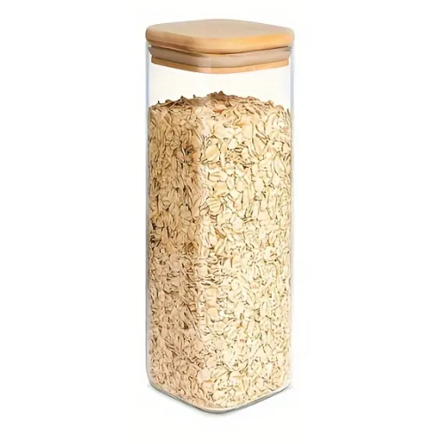 FRASCO DE VIDRIO CUADRADO TAPA BAMBU - 1000ml