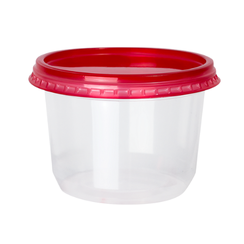 KIT POTE DESCARTABLE C/TAPA ROJA 500ml TRANS. PP (6 UN) 