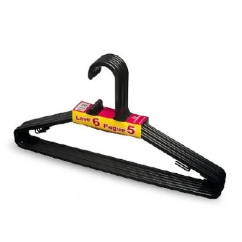 PERCHA PLASTICA NEGRA ROPA LIVIANA X6
