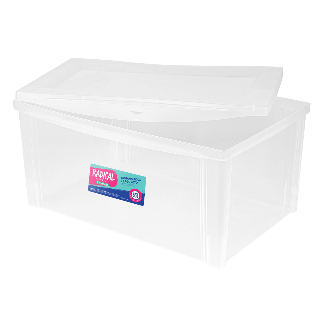 CAJA ORGANIZADORA  ANCHO ALTO TRANSPARENTE 65 LITROS.-63.5 x 42.5 x 30 cm 