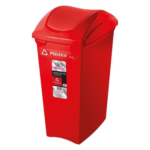 BASURERO CON TAPA VAIVÉN DE 40lts ROJO