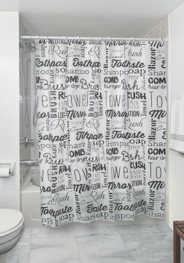 [PR2701-1] *CORTINA P/BAÑO LETRAS PEVA 180X180X0,04MM
