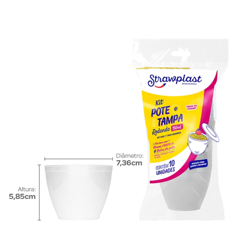 [S765-S10130018] KIT POTE C/ TAPA 150ml TRANSPARENTE PS PAQ. X 10 UNID