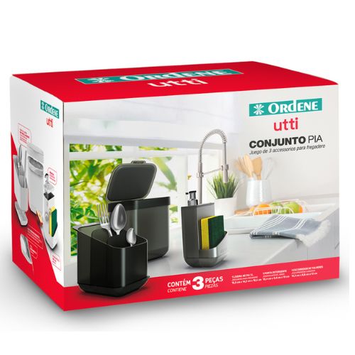 [OR46010] *SET 3 PIEZAS (ESCURRIDOR, PORTA JABÓN Y PAPELERA) BLANCO